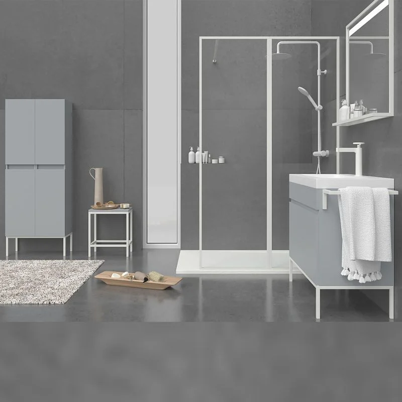 Meuble de salle de bain 1 tiroir- 1 porte finition GRIS CIMENT mat avec vasque en résine épaisseur 6 cm – Image 3