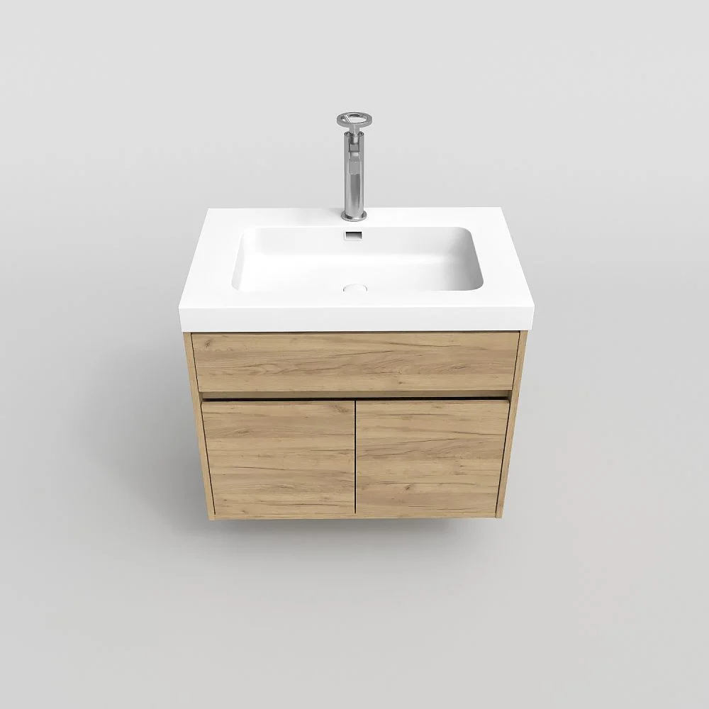Meuble de salle de bain suspendu 2 portes / 1 tiroir CARMEN avec vasque en résine finition CHÊNE CLAIR – Image 6