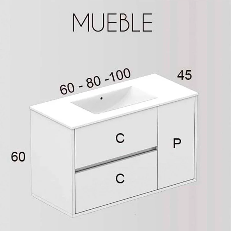 Meuble salle de bain suspendu couleur CAROLA 2 tiroirs – 1 porte avec vasque céramique – Image 4