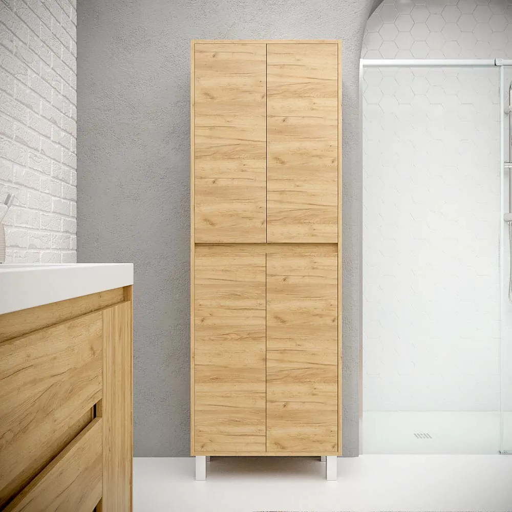 Colonne de salle de bain 4 portes avec pieds 195 cm x 50 cm x 25 cm finition CHÊNE CLAIR
