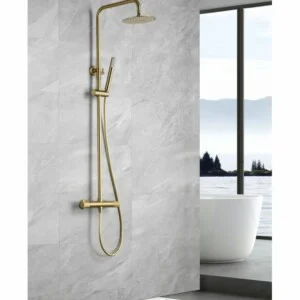 Colonne de douche thermostatique Line or brossé [ VAROBATH ]