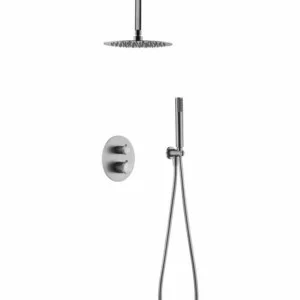 Colonne de douche thermostatique à encastrer Dessus nickel brossé [ VAROBATH ]