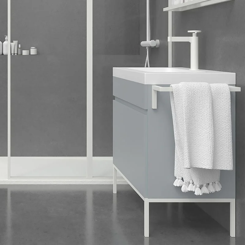 Meuble de salle de bain 1 tiroir- 1 porte finition GRIS CIMENT mat avec vasque en résine épaisseur 6 cm – Image 4