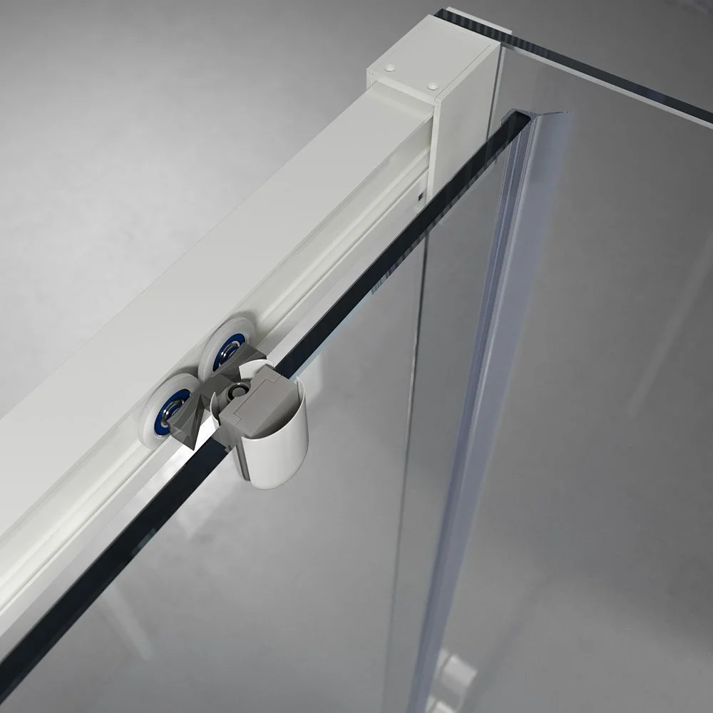 Paroi de douche rectangulaire FLARE ouverture frontale 1 fixe - 1 porte coulissante + 1 fixe. DÉCORATION INDUSTRIELLE. Avec traitement anti-calcaire. Finition BLANC MAT – Image 4