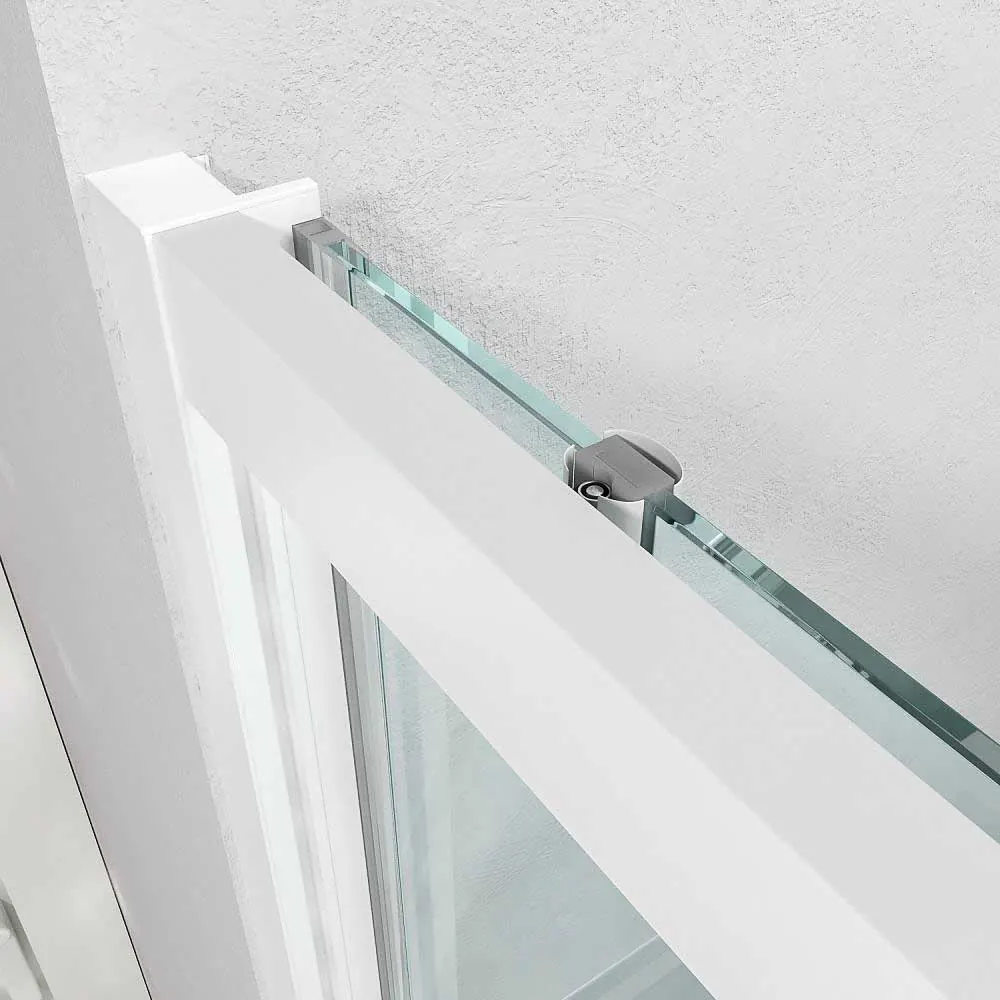 Paroi de douche frontale FLARE décoration industrielle 1 fixe -1 porte coulissante. Pas de profil inférieur. Fini BLANC MAT – Image 3