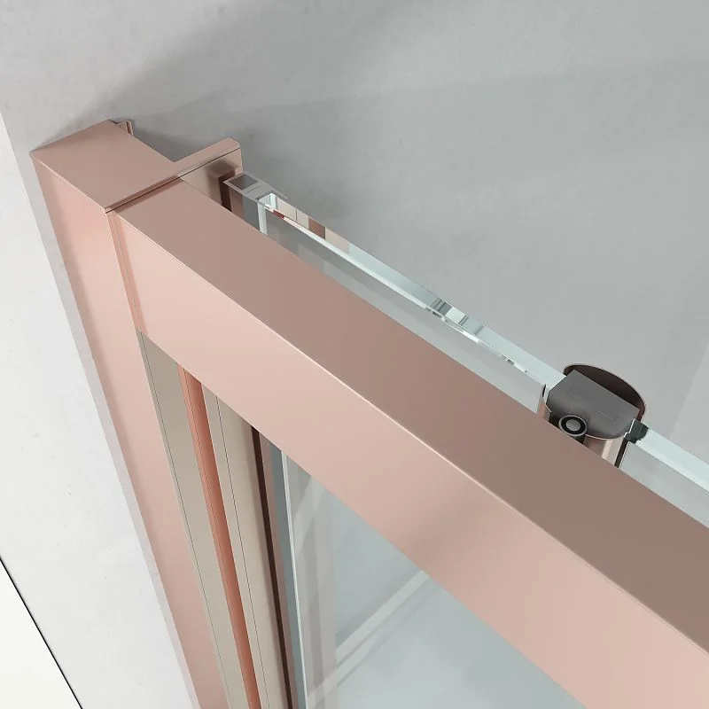 Paroi de douche avant FLARE 1 fixe -1 porte coulissante. Pas de profil inférieur. Avec traitement anti-calcaire. Finition OR ROSE – Image 3