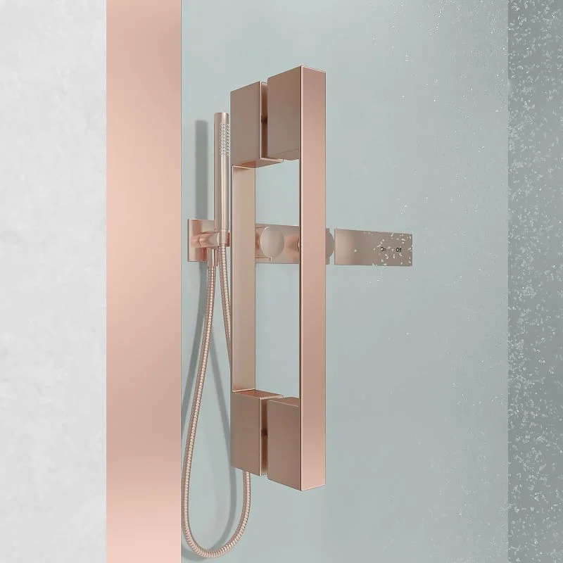 Paroi de douche avant FLARE 1 fixe -1 porte coulissante. Pas de profil inférieur. Avec traitement anti-calcaire. Finition OR ROSE – Image 4