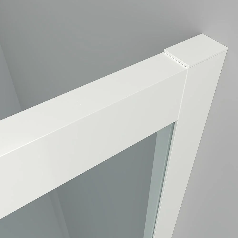 Paroi de douche frontale FLARE 2 fixes -2 portes coulissantes à décor industriel. Pas de profil inférieur. Avec traitement anti-calcaire. Fini BLANC MAT – Image 6