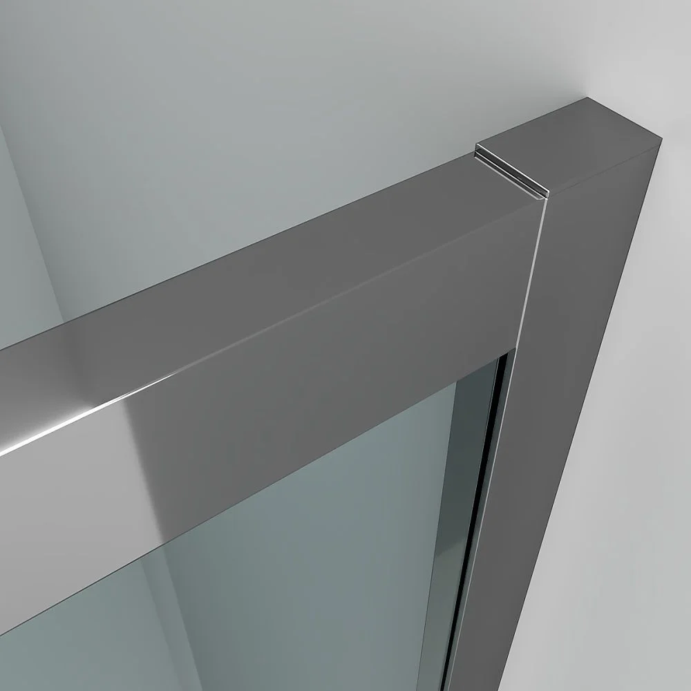 Paroi de douche avant FLARE 1 fixe -1 porte coulissante sérigraphiée. Pas de profil inférieur. Finition CHROME BRILLANT – Image 10