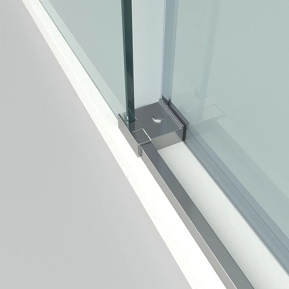 Cabine de douche carrée FLARE ouverture angulaire 2 fixes-2 portes coulissantes. Pas de profil inférieur. Avec traitement anti-calcaire. Finition CHROME BRILLANT – Image 6