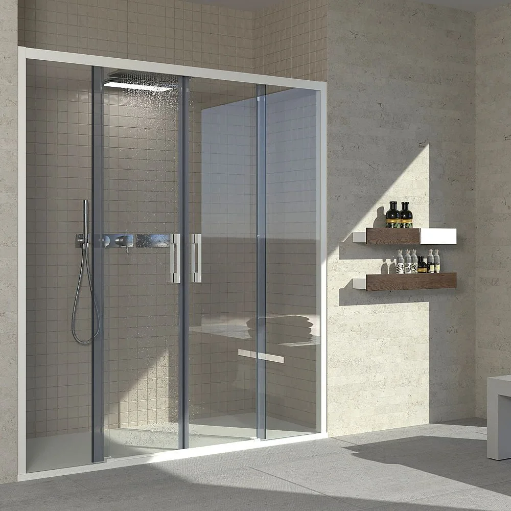 Paroi de douche avant FLARE 2 fixes -2 portes coulissantes. Pas de profil inférieur. Fini BLANC MAT