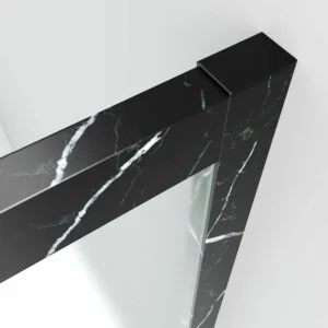 Paroi de douche avant FLARE 1 fixe -1 porte coulissante. Finition effet marbre. MARQUIN NOIR