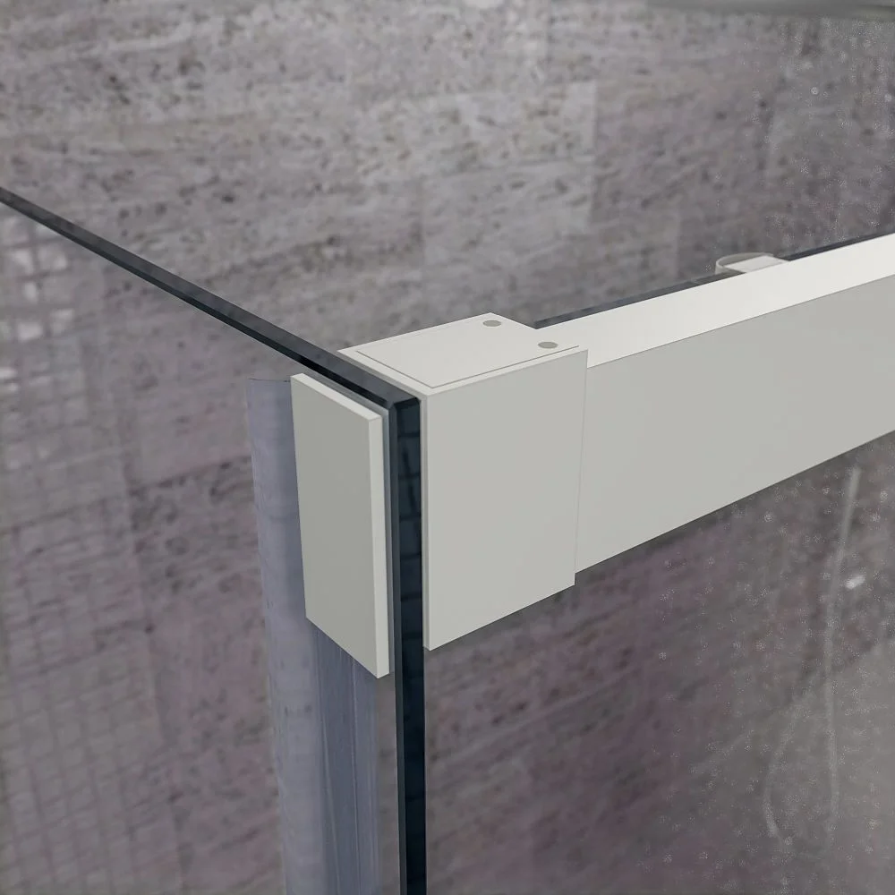 Paroi de douche rectangulaire FLARE ouverture frontale 1 fixe - 1 porte coulissante + 1 fixe. DÉCORATION INDUSTRIELLE. Avec traitement anti-calcaire. Finition BLANC MAT – Image 3