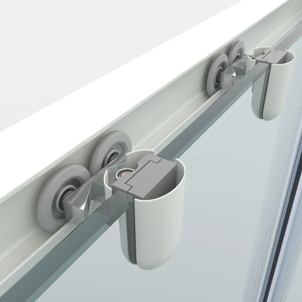 FRAME 1 paroi de douche frontale fixe - 1 porte coulissante en verre transparent. Fini BLANC MAT – Image 4
