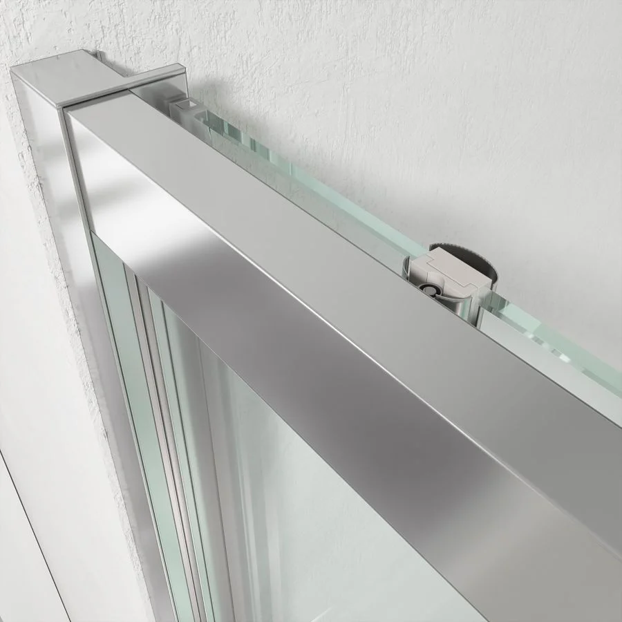 Paroi de douche avant FLARE 1 fixe -1 porte coulissante. Pas de profil inférieur. Finition CHROME BRILLANT – Image 7