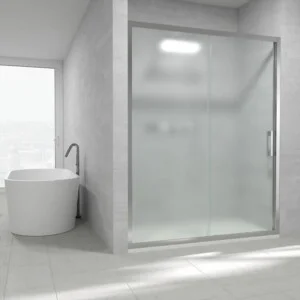 Paroi de douche avant GLISS 1 fixe -1 porte coulissante en verre OPACO. Finition CHROME BRILLANT