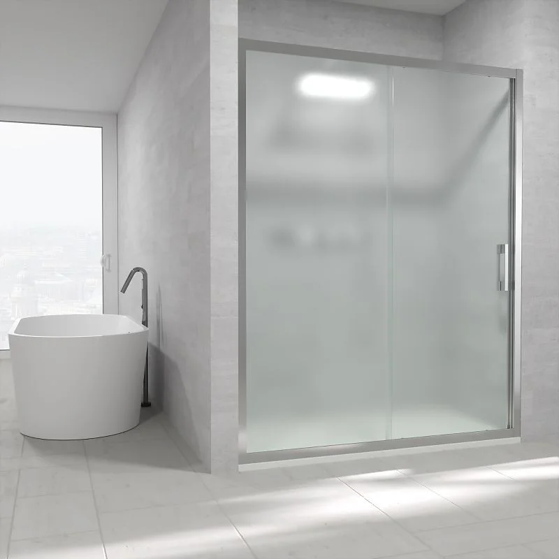 Paroi de douche avant GLISS 1 fixe -1 porte coulissante en verre OPACO. Finition CHROME BRILLANT