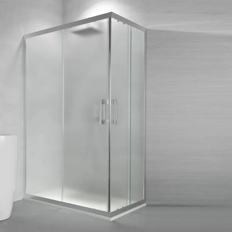 Paroi de douche rectangulaire GLISS ouverture angulaire 2 portes fixes-2 coulissantes. Verre OPAQUE avec traitement anti-calcaire. Finition CHROME BRILLANT