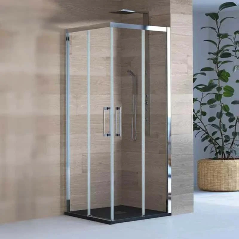 Paroi de douche rectangulaire SENIOR 2 fixes -2 portes coulissantes en verre 8 mm sans profilé inférieur. Finition CHROME BRILLANT