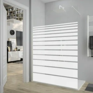 Paroi de douche fixe ZEN avec SÉRIGRAPHIE. Avec traitement anti-calcaire. Fini blanc mat