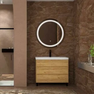Meuble de salle de bain sur pieds 3 tiroirs CARMEN finition CHÊNE CLAIR