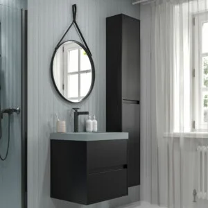 Meuble de salle de bain suspendu 2 tiroirs CARMEN avec vasque en résine finition NOIR