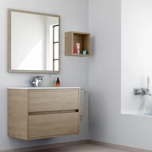 Meuble de salle de bain suspendu SERENA avec 2 tiroirs et vasque en céramique, couleur CAMBRI