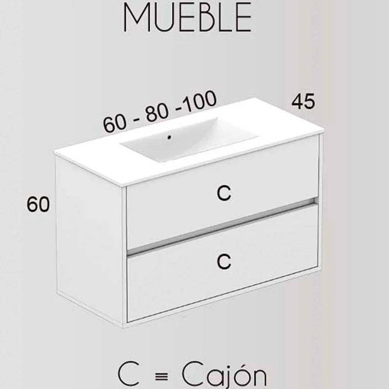 Meuble de salle de bain SERENA suspendu 2 tiroirs avec vasque céramique – Image 4