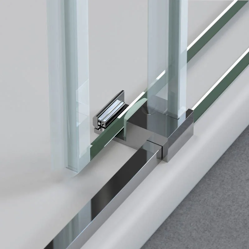 Paroi de douche rectangulaire SENIOR 2 fixes -2 portes coulissantes en verre 8 mm sans profilé inférieur. Finition CHROME BRILLANT – Image 4