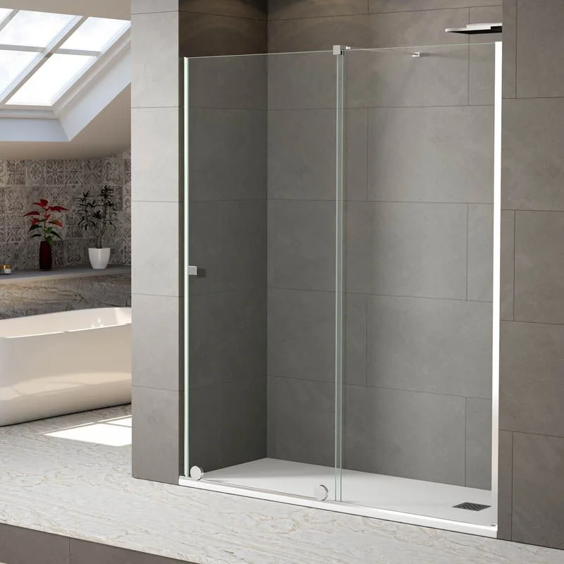 Paroi de douche avant JUNIOR 1 fixe -1 porte coulissante en verre 8 mm. Finition CHROME BRILLANT