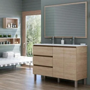 Meuble de salle de bain MANILLE plusieurs coloris au sol 120 cm 3 tiroirs / 2 portes avec vasque céramique