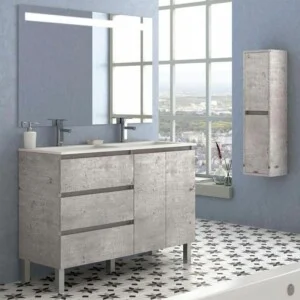 Meuble de salle de bain MANILLE diverses teintes au sol 120 cm 3 tiroirs / 2 portes avec vasque céramique