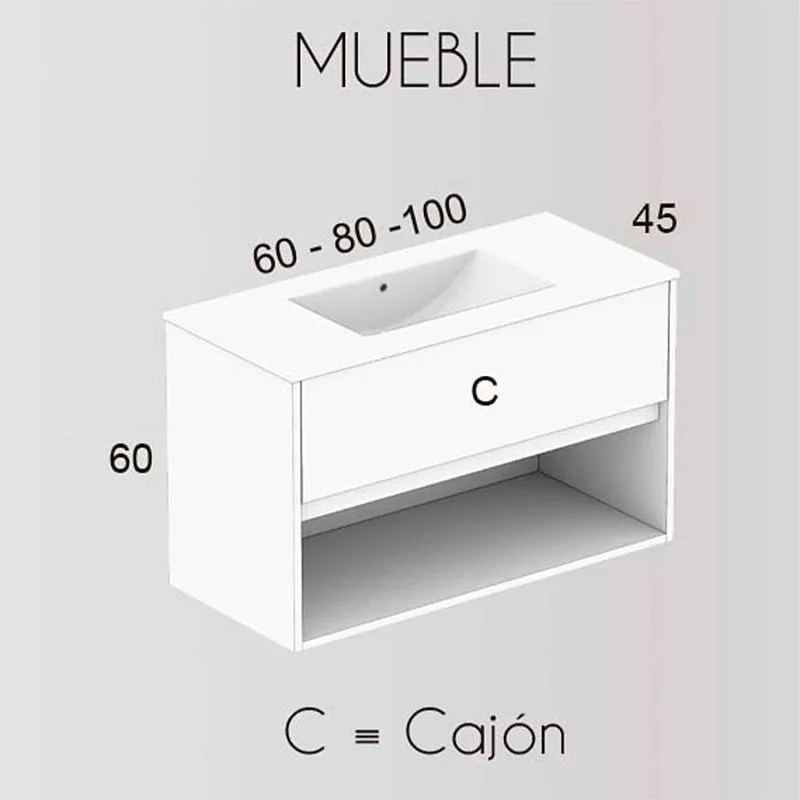 VALERIA meuble de salle de bain divers coloris suspendu 1 tiroir – 1 niche avec vasque céramique – Image 4