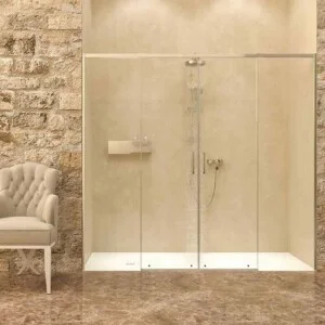 Paroi de douche frontale AXER 2 fixes – 2 portes coulissantes en verre 6 mm. ACIER INOXIDABLE