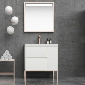 Meuble de salle de bain EVO 2 tiroirs - 1 porte finition BLANC mat avec vasque en résine épaisseur 6 cm