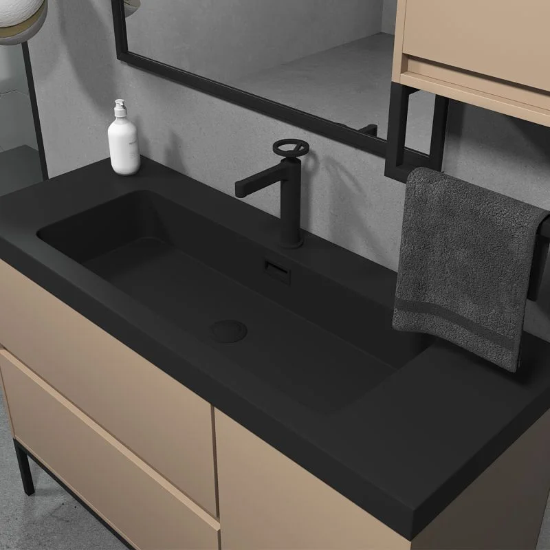 Meuble de salle de bain EVO 2 tiroirs - 1 porte finition mate MOKA avec vasque en résine épaisseur 6 cm – Image 2