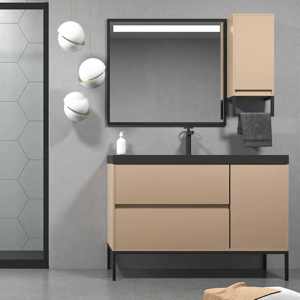 Meuble de salle de bain EVO 2 tiroirs - 1 porte finition mate MOKA avec vasque en résine épaisseur 6 cm