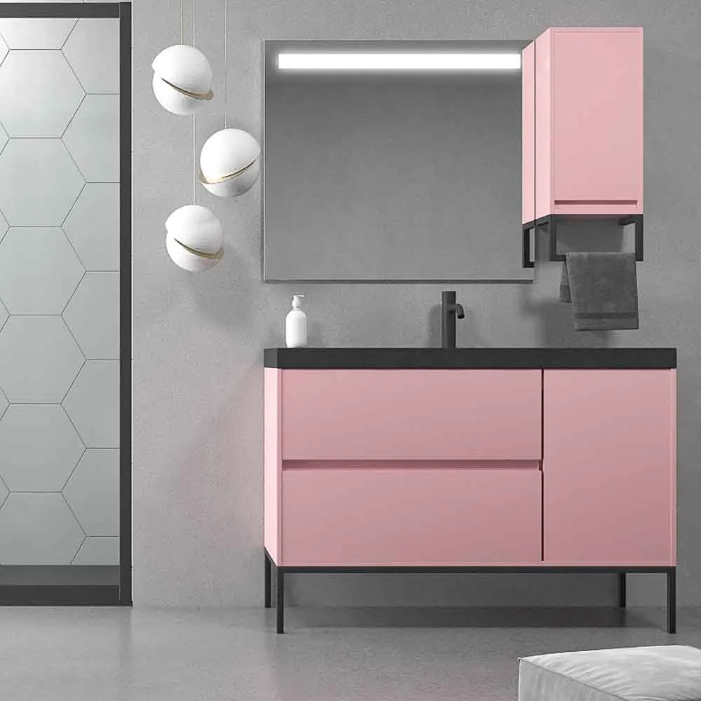 Meuble de salle de bain EVO 2 tiroirs - 1 porte finition PINK PALO mat avec vasque en résine épaisseur 6 cm