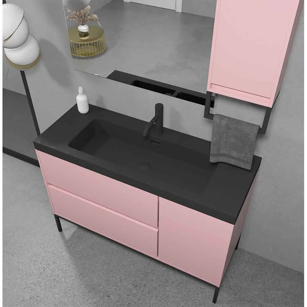 Meuble de salle de bain EVO 2 tiroirs - 1 porte finition PINK PALO mat avec vasque en résine épaisseur 6 cm – Image 2