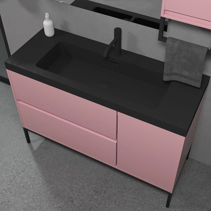Meuble de salle de bain EVO 2 tiroirs - 1 porte finition PINK PALO mat avec vasque en résine épaisseur 6 cm – Image 3