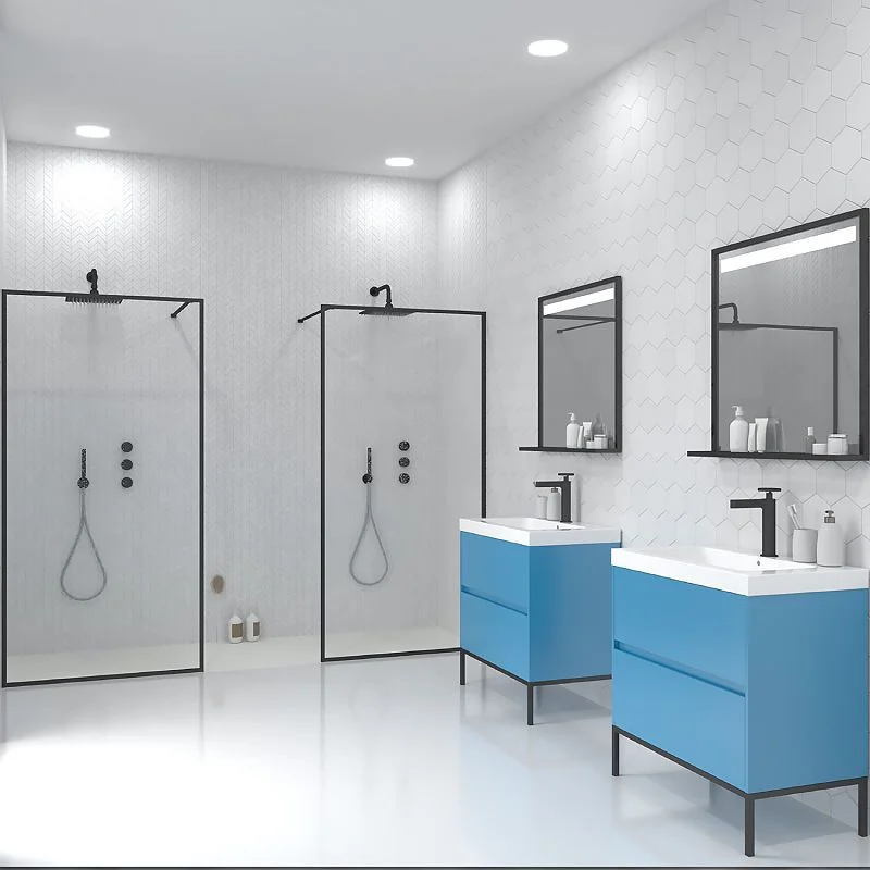 Meuble de salle de bain EVO 2 tiroirs BLEU CIEL finition mate avec vasque en résine épaisseur 6 cm – Image 4