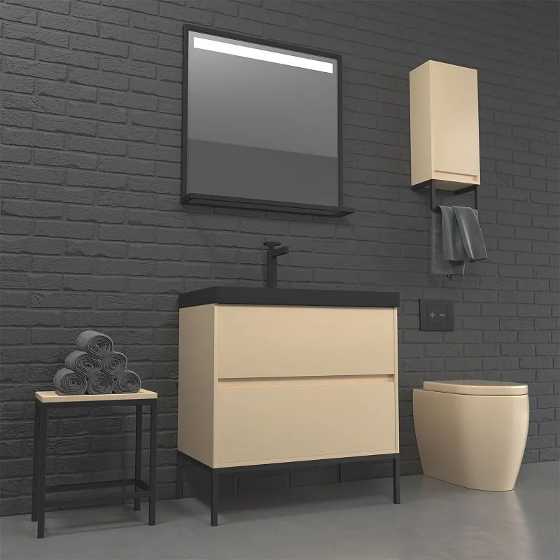 Meuble de salle de bain 2 tiroirs CREMA finition mate avec vasque en résine épaisseur 6 cm