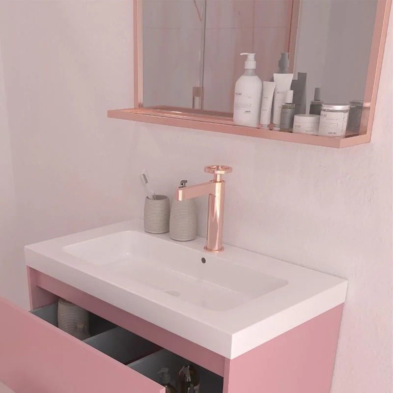 Meuble de salle de bain 2 tiroirs finition mate ROSA PALO avec vasque en résine épaisseur 6 cm – Image 3