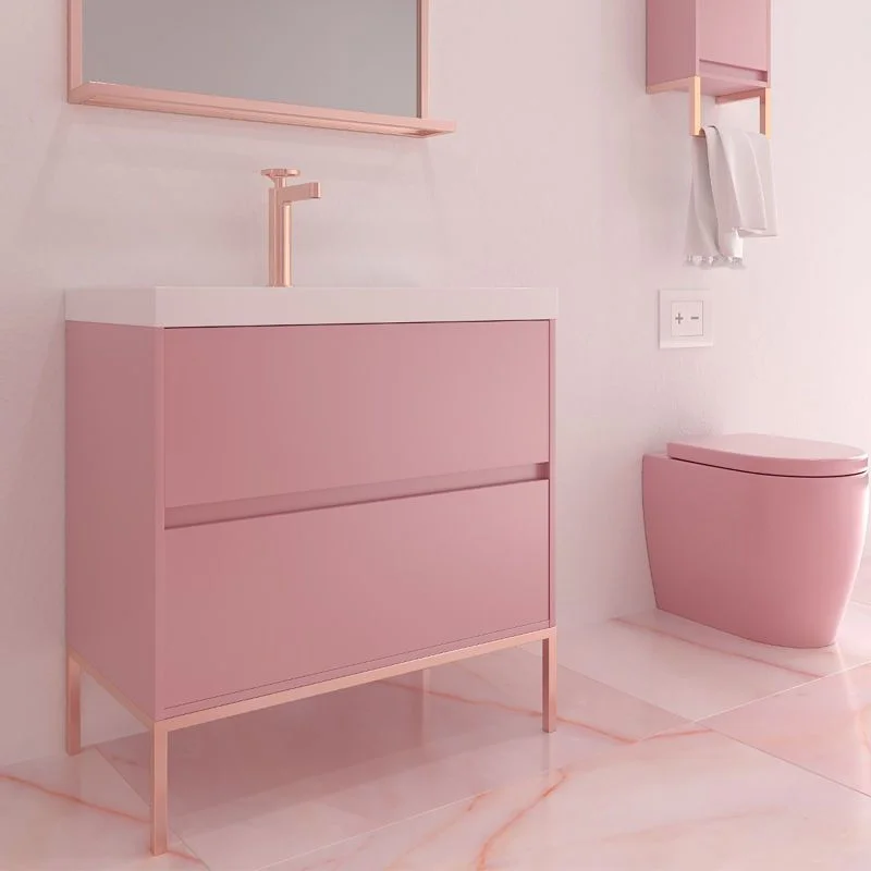 Meuble de salle de bain 2 tiroirs finition mate ROSA PALO avec vasque en résine épaisseur 6 cm – Image 2