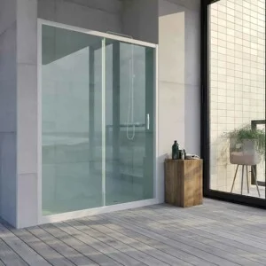 TEMPO 1 paroi de douche frontale fixe -1 porte coulissante. Avec traitement anti-calcaire. Finition BLANC MAT