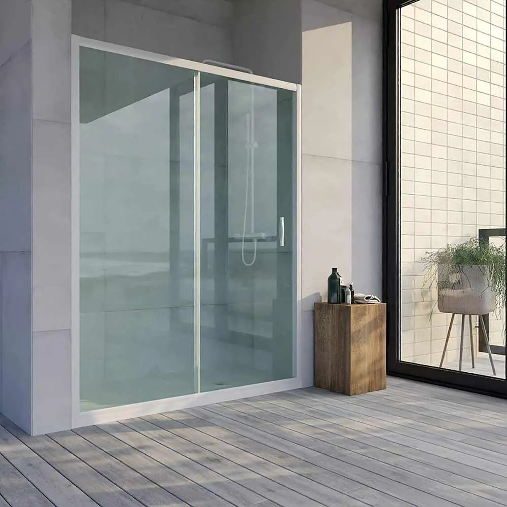 TEMPO 1 paroi de douche frontale fixe -1 porte coulissante. Avec traitement anti-calcaire. Finition BLANC MAT