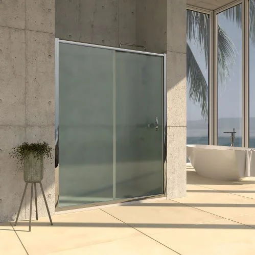 TEMPO 1 paroi de douche frontale fixe – 1 porte coulissante vitrée carglass neuf. Finition CHROME BRILLANT