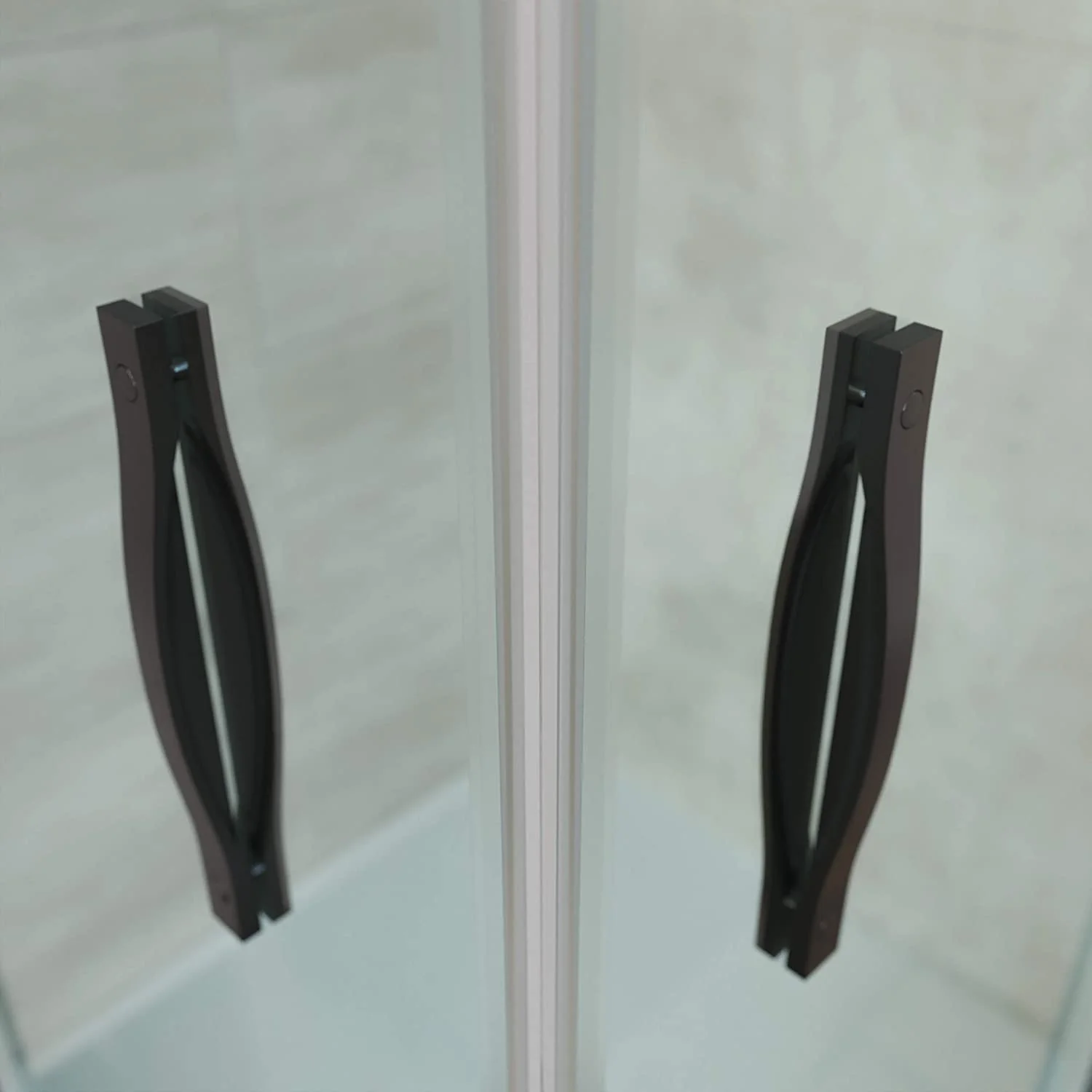 Paroi de douche rectangulaire TEMPO ouverture angulaire 2 portes fixes-2 coulissantes. Verre transparent avec traitement anti-calcaire Finition NOIR MAT – Image 3