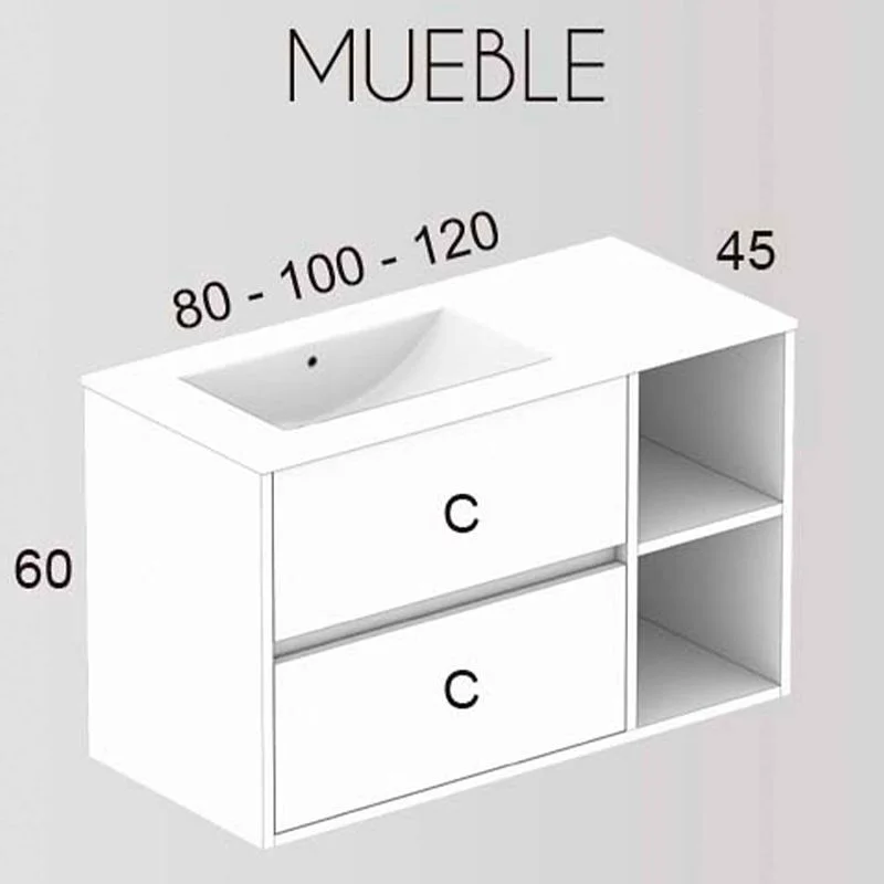 Meuble de salle de bain suspendu ZARINA 2 tiroirs - 2 trous avec lavabo en céramique – Image 4
