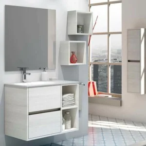Meuble de salle de bain CARLOTTA suspendu 2 tiroirs - 2 trous avec vasque céramique